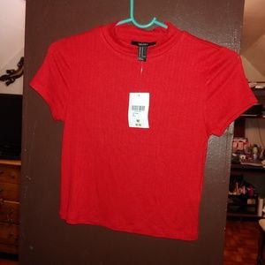 Forever 21 Short Sleeve Red Knit Crop Top
